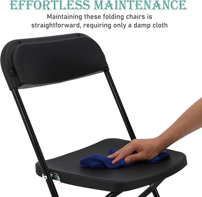 40 Pack Black Plastic Folding Chairs, Portable Stackable Commercial Party Folding Chairs with Steel Frame 350lbs for Home Office Outdoor Indoor Office Wedding Party Events