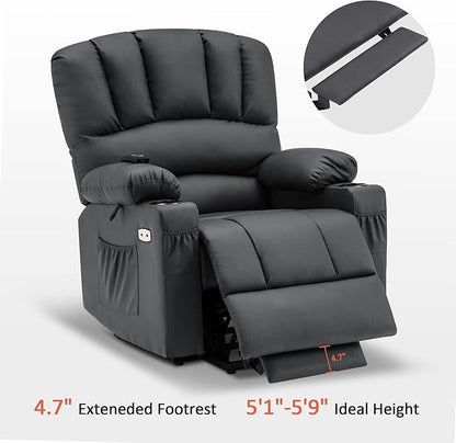 MCombo Power Lift Recliner Chair for Elderly, Lift Chair with Heat and Massage, USB &Type C Ports, Cup Holders, Faux Leather 7095 (Medium, Black)
