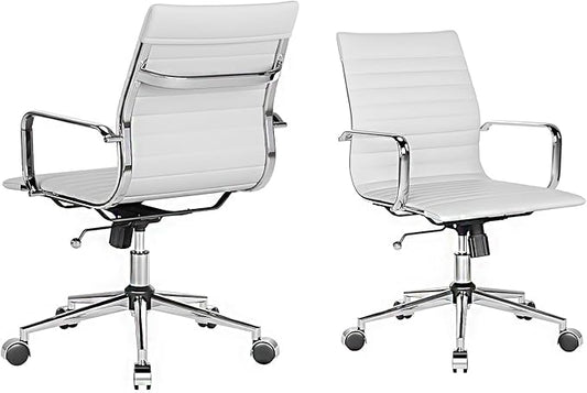 White Office Chair Ergonomic Swivel Desk Chair with Armrests Comfortable Heavy-Duty Chair for Office or Conference Table ，White 22.83in Seat
