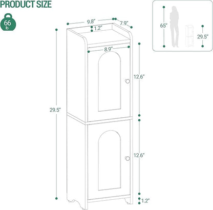Bathroom Storage Cabinet, Corner Floor Cabinet with 2 Doors and Adjustable Shelf, Narrow Toilet Paper Cabinets, Bathroom Organizer for Small Spaces, 7.9" D x 9.8" W x 29.5" H Black