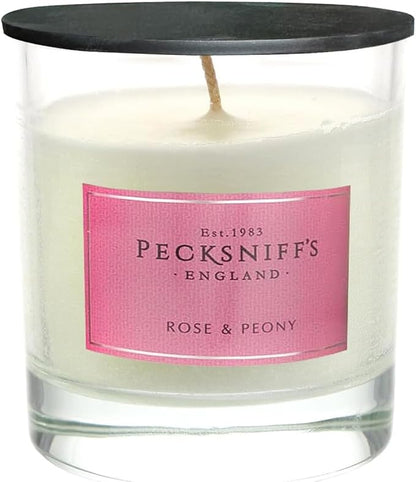 Pecksniffs White Scented Candle - Rose & Peony Fragrance Candles for Home Scented - Elegant Glass Vessel - 1 Wick Luxury Candles, 184g/6.49oz