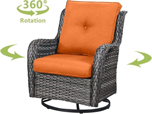HUMMUH Outdoor Swivel Rocker Wicker Patio Chairs Set of 2, Rattan Rocking Chair Furniture Set(Grey,Orange)