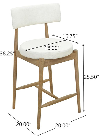 Christopher Knight Home Ebany 25.50" H Barstools Set of 2, Upholstered Counter Stool, Comfy Backrest Kitchen Stool, Rubberwood Frame Stool Chair, Bistro Chair for Kitchen Dining Room, Beige+Nature