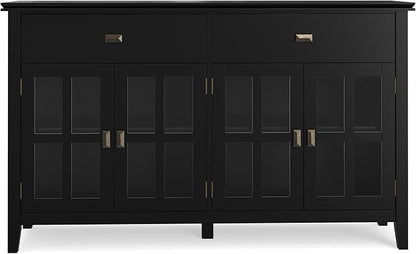SIMPLIHOME Artisan Buffet - 60 inch Wide Solid Wood 4-Door Sideboard Buffet in Black, Transitional Storage Cabinet for Dining Room or Kitchen with Adjustable Shelves and Square Knobs