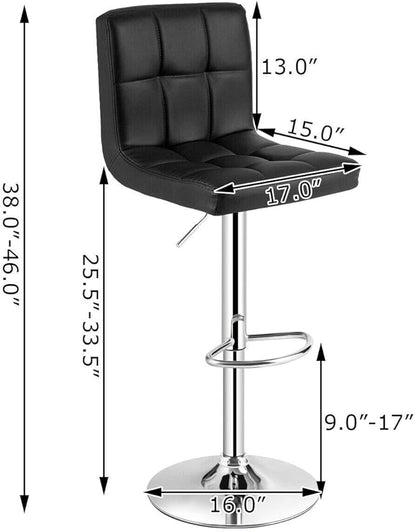 COSTWAY Bar Stools Set of 2, Modern Swivel Adjustable Height PU Leather Barstools with Back, Square Armless Counter Height 2-Pack Bar Chair for Kitchen Island Dining Living Bistro Pub Counter, Black
