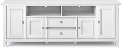 SIMPLIHOME Amherst 72-inch Wide Solid Wood TV Stand in White, Transitional-Style Media Console for Living Room with Cable Management and Adjustable Shelves, Fits 80" TVs