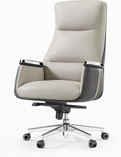 EUREKA ERGONOMIC Royal II Executive Office Chair High Back, Big and Tall with Extra Wide Seat, Silicone Leather Desk Chair Computer Chair, Modern Office Chair Home Office Desk Chairs - Beige Gray