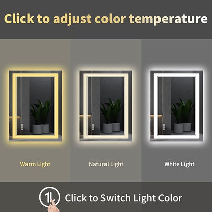 48x36 Inch Bathroom Mirror LED with Lights, Backlit and Front Lighted Anti-Fog Dimmable Memory Lighted Bathroom Vanity Mirror, Large Led Mirror for Bathroom
