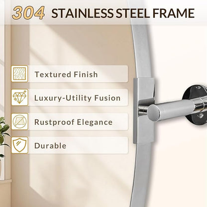 ANDY STAR Oval Bathroom Mirror, 22" x 34" Chrome Stainless Steel Metal Frame Pivoting Mirror for Over Sink with Adjustable Tilting Design, Vanity Mirror for Modern Wall