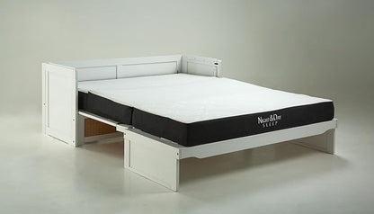 NIGHT & DAY Furniture Murphy Cube Cabinet Bed Pre-Assembled Queen (Clearance) (White with Rattan)