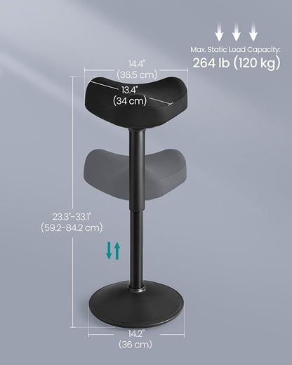 SONGMICS Ergonomic Wobble Stool, Height Adjustable Standing Desk Stool 23.3-33.1 Inches, Swivel Balance Chair with Non-Slip Base, Saddle Seat, for Active Sitting, Office, Home, Ink Black UOSC008B01