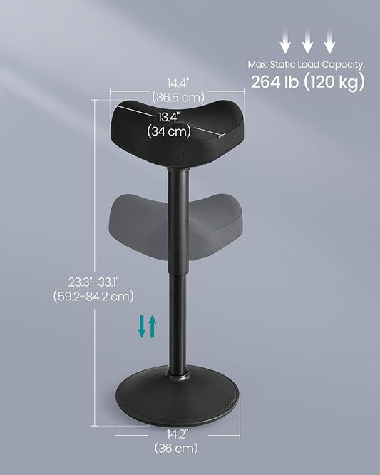 SONGMICS Ergonomic Wobble Stool, Height Adjustable Standing Desk Stool 23.3-33.1 Inches, Swivel Balance Chair with Non-Slip Base, Saddle Seat, for Active Sitting, Office, Home, Ink Black UOSC008B01