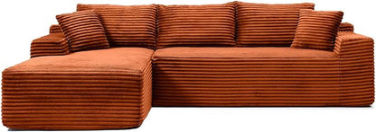 108" Cloud Sectional Couch,Modern Modular Sectional Sofa with Deep Seat,Corduroy Boneless Couches with L-Shape Chaise for Living Room,No Assembly Required (Orange, Left Facing Chaise)