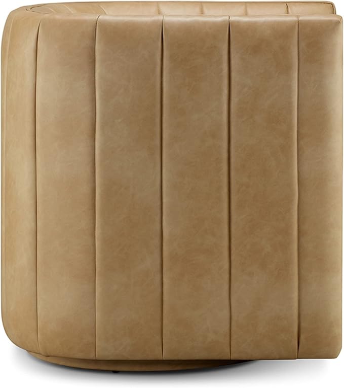 CHERS Rivet Mid-Century Modern Swivel Armchair, Channel-Tufted Faux Leather Accent Chair, 360-Degree Rotating Lounge Chair with Ergonomic Design for Living Room, Bedroom, Home Theater, Nude