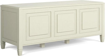SIMPLIHOME Connaught Entryway Storage Bench - 51 inch Wide Solid Wood Storage Trunk Seat in Antique White, Traditional Bench for Entryway or Living Room with Lift-Up Lid and Decorative Moulding