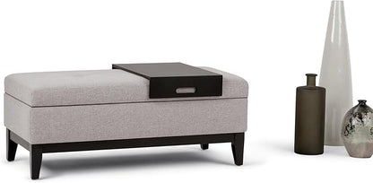 SIMPLIHOME Oregon 42 inch Wide Contemporary Rectangle Storage Ottoman Bench with Tray in Cloud Grey Linen Look Fabric, Assembled, For the Living Room, Entryway and Family Room
