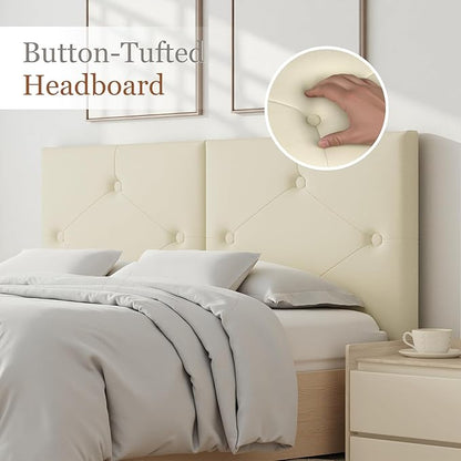 King Size Headboard Only, Faux Leather Headboard with Solid Wood & Sturdy Metal Legs, Adjustable Height Bed Headboards King Tufted Upholstered in Modern Button Design, Beige