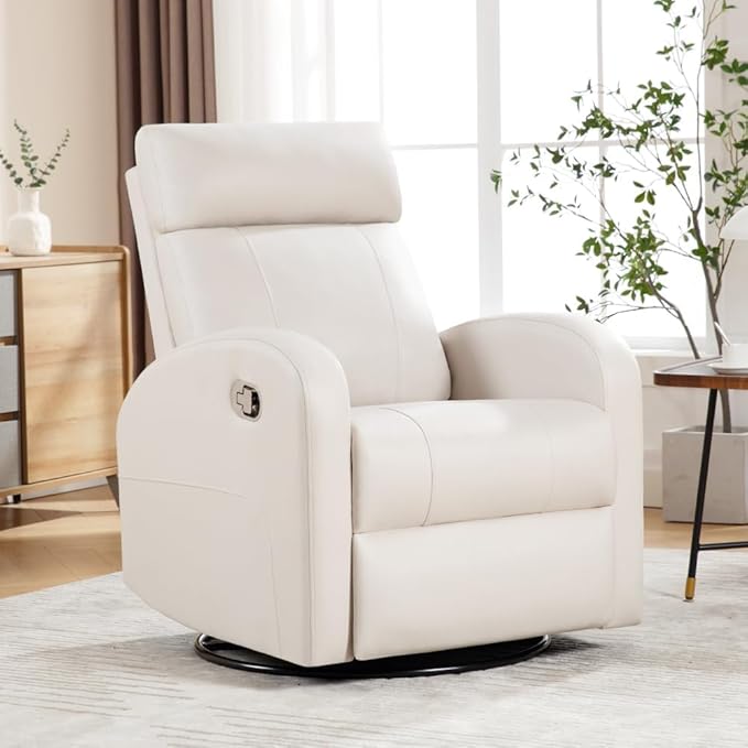 Swivel Rocker Recliner, Manual Glider Rocking Recliner Chair, Swivel Reclining Lounge Chair Nursery Glider Recliners for Small Spaces, Living Room, Beige