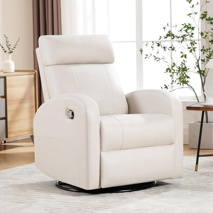 Swivel Rocker Recliner, Manual Glider Rocking Recliner Chair, Swivel Reclining Lounge Chair Nursery Glider Recliners for Small Spaces, Living Room, Beige