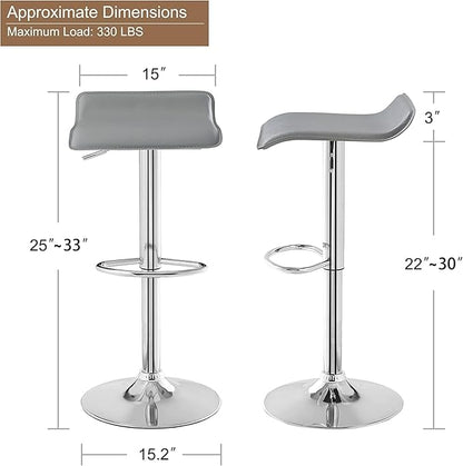 VECELO Bar Stools Set of 2, Adjustable Barstools, Counter Height Bar Stools, Modern Armless PVC Stools Swivel Bar Chairs, Light Grey