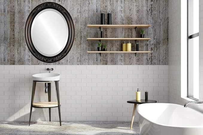 OVALCREST Oval Beveled Wall Mirror for Home Decor - Florence Style - Rubbed Bronze - 40" x 28"
