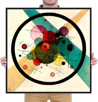 Wieco Art Framed Abstract Wall Art Canvas Prints Circles in a Circle, 1923 by Wassily Kandinsky Classic Art Oil Paintings Reproductions for Home Decoration