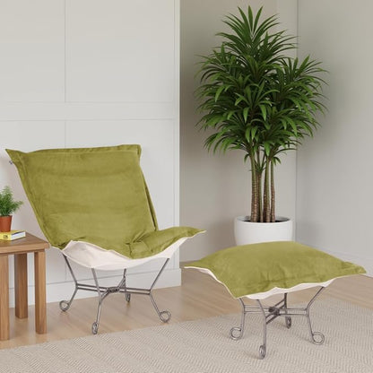 Howard Elliott Scroll Puff Rocker Seating Chair With Cover, Multipurpose Alternate Seating Butterfly Chair with Titanium Frame, Patio Furniture for Camping, Home, Indoor & Outdoor, Bella Moss