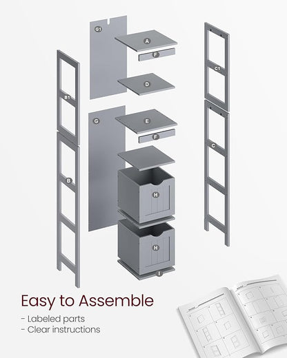 VASAGLE Bathroom Floor Cabinet, Bathroom Storage Organizer Rack Stand, Multifunctional Corner Unit, 2 Drawers, 55.7 Inches in Height, Dove Grey UBBC066G02