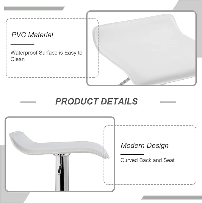 VECELO Bar Stools Set of 2, Swivel Bar Chairs, Adjustable Counter Bar Stools, Modern Armless PVC Stools for Kitchen/Island/Bar/Dining Room/Party, Pearl White