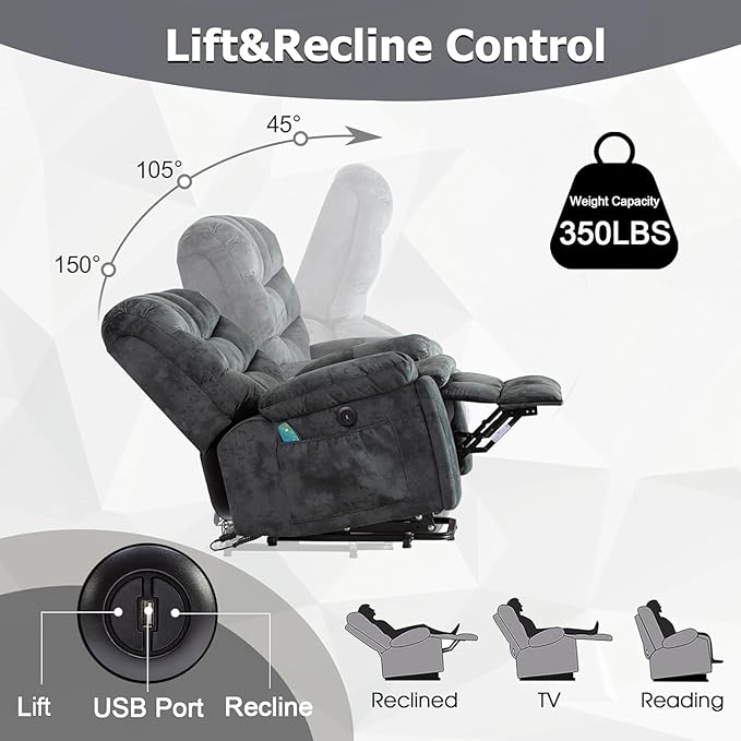 CANMOV Large Power Lift Recliner Chairs with Massage and Heat for Elderly, Heavy Duty and Safety Motion Reclining Mechanism Electric Wide Recliners with USB Ports, 2 Concealed Cup Holders (Grey Green)