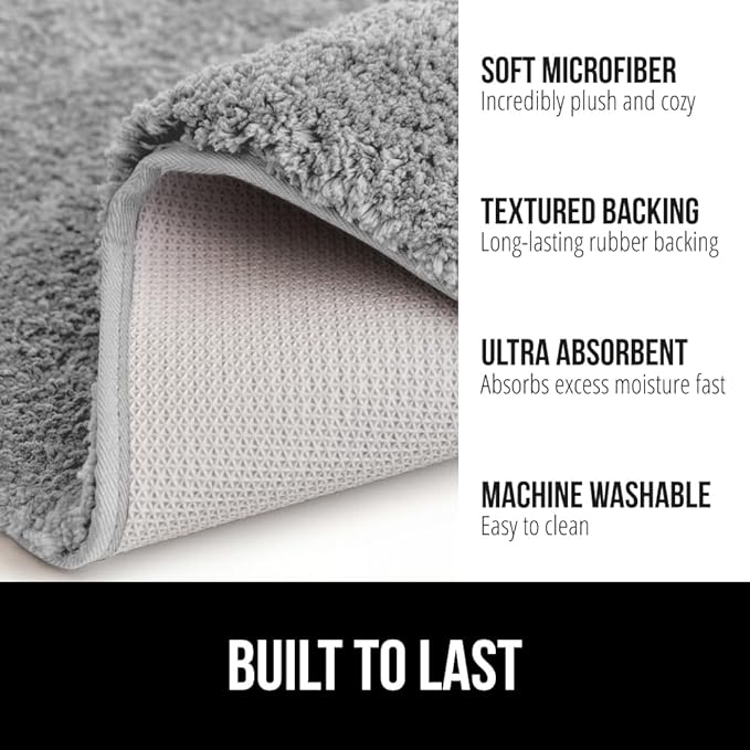 GORILLA GRIP Bathroom Rugs, 30x20, Ultra Soft Absorbent Mat, Thick Plush Bath Rug, Machine Washable, Microfiber Quick Dry, Mats for Shower, Bathtub and Floor, Home Decor Accessories, Gray