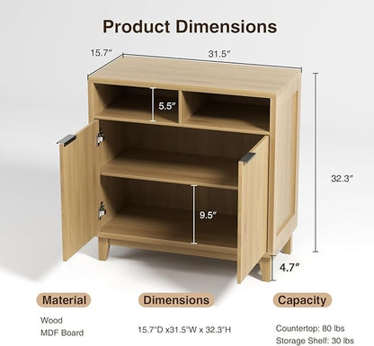 Buffet Cabinet with Storage - Elegant Fluted Storage Cabinet with Adjustable Shelves and Solid Wood Leg, Modern Buffet Sideboard for Living Room, Dining Room, Entryway