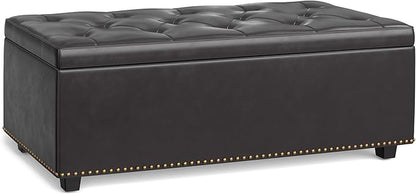 SIMPLIHOME Hamilton 44 inch Wide Traditional Rectangle Lift Top Rectangular Storage Ottoman in Tanners Brown Vegan Faux Leather, Assembled, For the Living Room, Entryway and Family Room