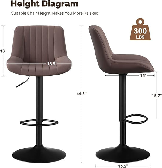 Nalupatio Bar Stools Set of 4, Adjustable Modern Swivel Bar Stools with Backs, Counter Height Performance Fabric Island Chairs for Home Kitchen, Dark Brown