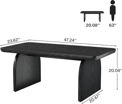 Tribesigns Rectangle Coffee Table, 47-Inch Wood Rectangular Living Room Table, Farmhouse Accent Center Low Cocktail Tea Table with Sturdy Base & Rounded Corners, Easy Assembly (Black)