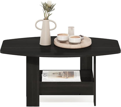 Furinno Simple Design Coffee Table, 2-Tier Modern Coffee Table with Lower Shelf, Round Corner Side Table, for Living Room, Bedroom, Home Office, Espresso