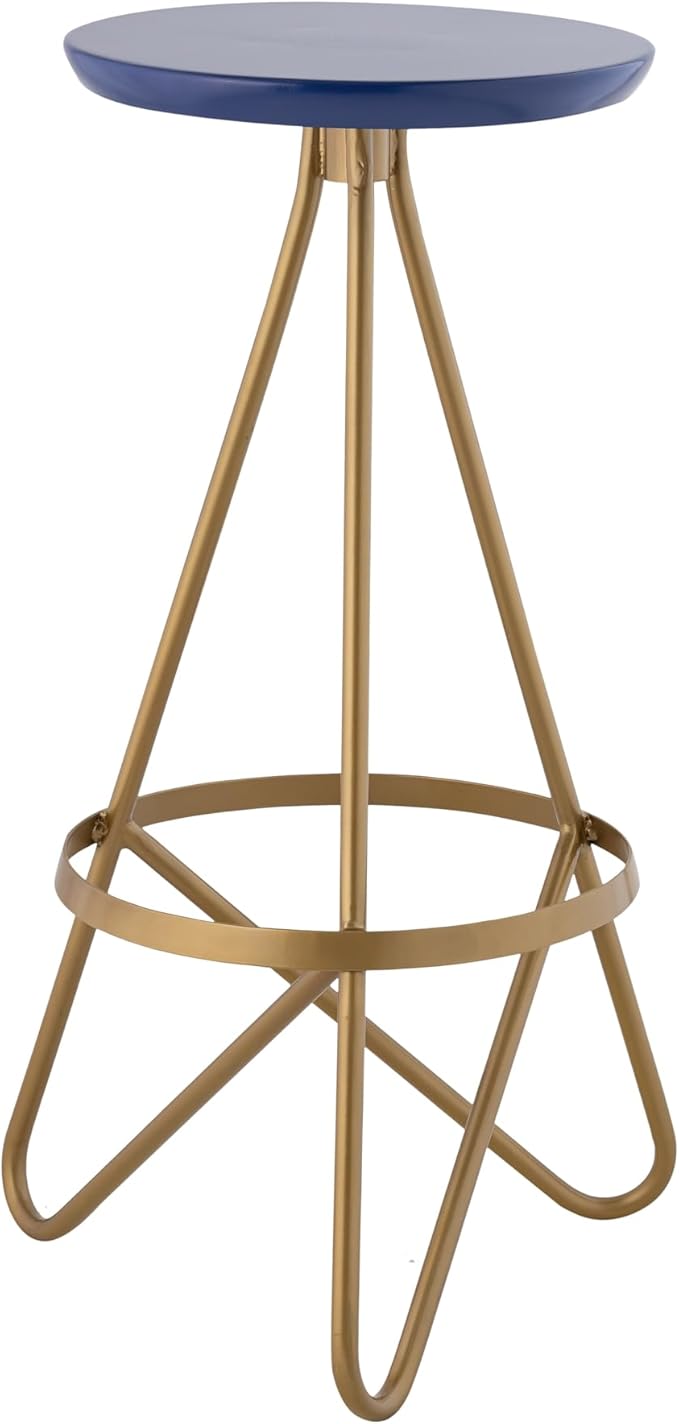 JONATHAN Y BSL1000A Spiroa 30" Modern Industrial Metal Backless Circular Bar Stool for Home, Kitchen, Dining Room, Workspaces, Cafes and Resturants, Navy Seat with Gold Frame