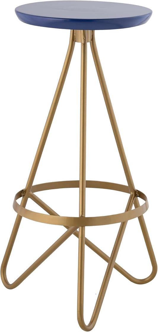 JONATHAN Y BSL1000A Spiroa 30" Modern Industrial Metal Backless Circular Bar Stool for Home, Kitchen, Dining Room, Workspaces, Cafes and Resturants, Navy Seat with Gold Frame