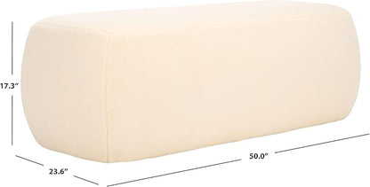 SAFAVIEH Home Collection Whitley Cream Faux Shearling Rectangular Ottoman (Fully Assembled)