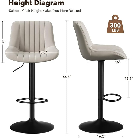 Nalupatio Bar Stools Set of 2, Adjustable Modern Swivel Bar Stools with Backs, Counter Height Performance Fabric Island Chairs for Home Kitchen, Light Gray