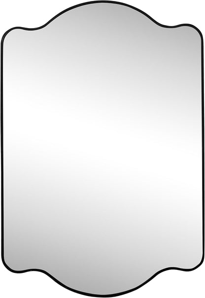 JONATHAN Y MIR205A Louisa 24 in. W x 36 in. H Medium Scalloped Rectangular Metal Framed Wall Mirror, for Bathroom, Living Room, Bedroom, Black