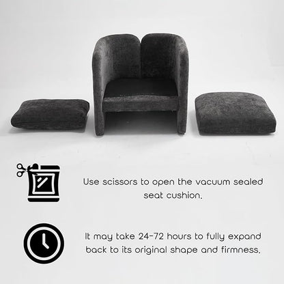 Modern Barrel Accent Chair, Single Sofa Chair with Removable Back Pillow, Comfy Chenille Upholstered Reading Accent Chair Lounge Armchair for Bedroom Living Room, Grey
