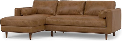 SIMPLIHOME Morrison Left Sectional Sofa in Full-Grain Genuine Leather, Caramel Brown, 102-inches Wide, L-Shaped Leather Couch with Left Chaise for The Living Room and Family Room