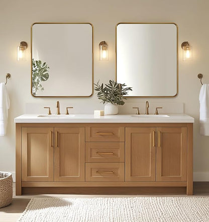 ANDY STAR Brass Mirror, 36x40 Inch Gold Rectangle Mirror for Bathroom with Rounded Corner, Brushed Brass Vanity Rectangular Mirrors with Tube Metal Frame, Wall Mounted