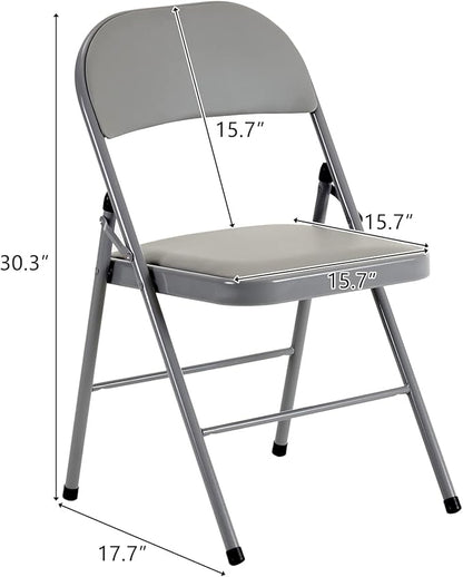 12 Pack Grey Folding Chairs with Padded Seats, Portable Stackable Foldable Chairs for Indoor and Outdoor, Commercial Seat with Metal Frame for Events Office Wedding Party, 330lbs Capacity