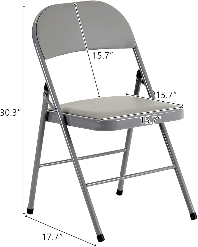 4PCS Elegant Folding Metal Chairs with Padded Seats,Potable Iron & PVC Durable Chairs for Convention & Exhibition Easy to take fit for Any Occasions 330lbs Capacity (Grey, 4 PCS)