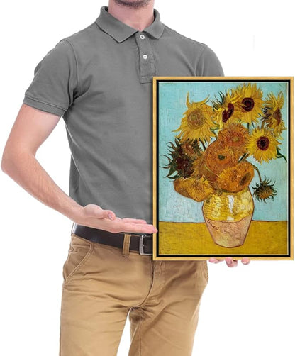 Wieco Art Framed Wall Art of Sunflower by Vincent Van Gogh Paintings Reproduction Abstract Canvas Prints for Home Living Room Decorations Bronze Gold Frame