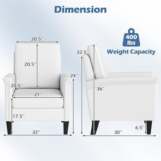 GOFLAME Modern Accent Chair, Comfy Upholstered Armchair with Rubber Wood Legs and Thick Padded Cushion, High Back Single Sofa Chair, Reading Side Chair for Living Room, Bedroom, White