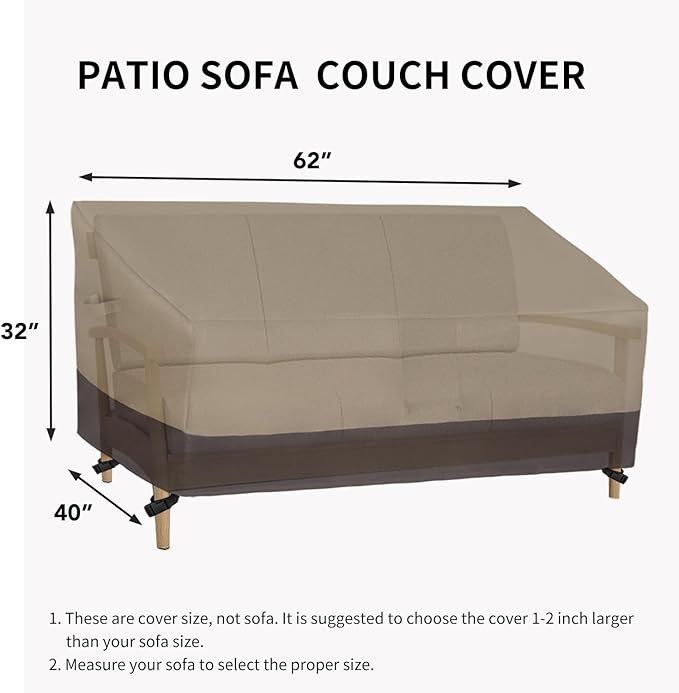 Easy-Going Camel/Dark Brown Waterproof Heavy Duty 3-Seater Patio Sofa Cover, 62Wx40Dx32H inch