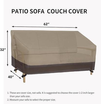 Easy-Going Camel/Dark Brown Waterproof Heavy Duty 3-Seater Patio Sofa Cover, 62Wx40Dx32H inch